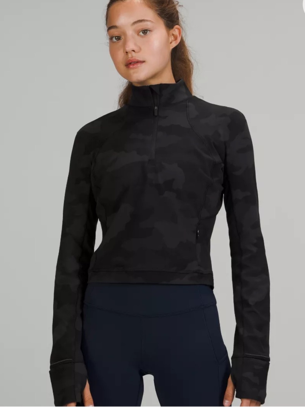 Lululemon It's Rulu Run Cropped Half-Zip in Camo Deep Coal Multi